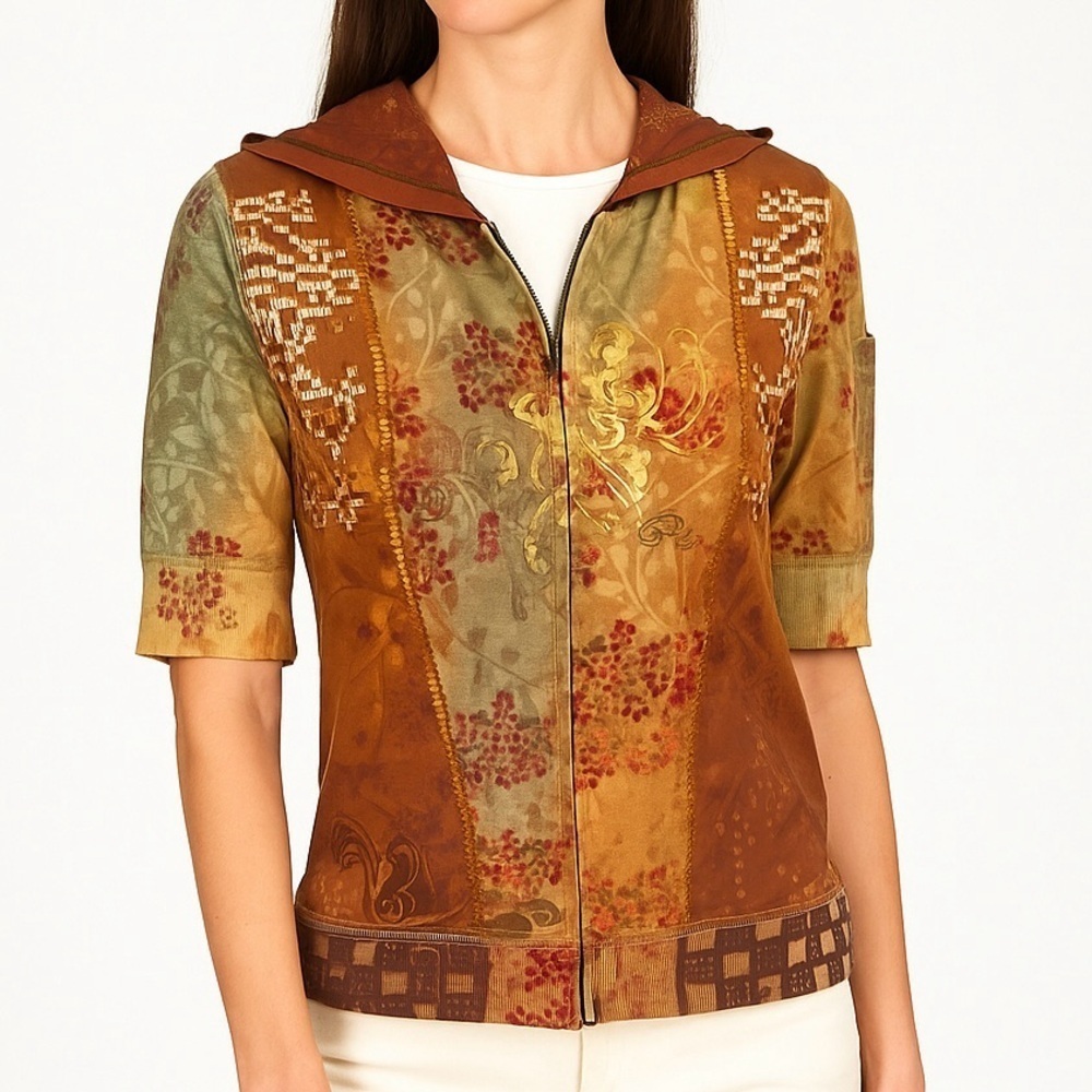 Bit and Bridle SS Hoodie Vintage Statement Graphic Y2K Embroidery ZipUp Copper M